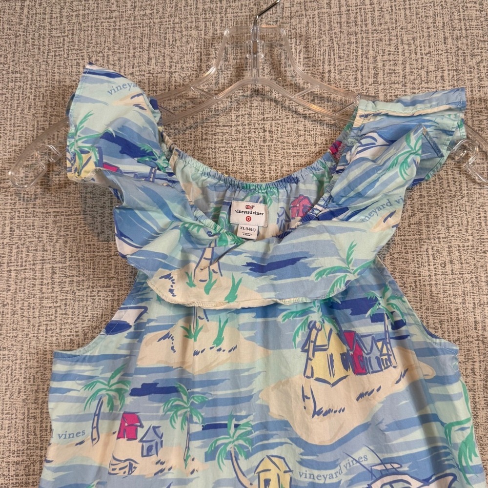 Vineyard Vines‎ Target Girls XL 14/16 Blue Nautical Tropical Tiered Ruffle Dress - Picture 8 of 8